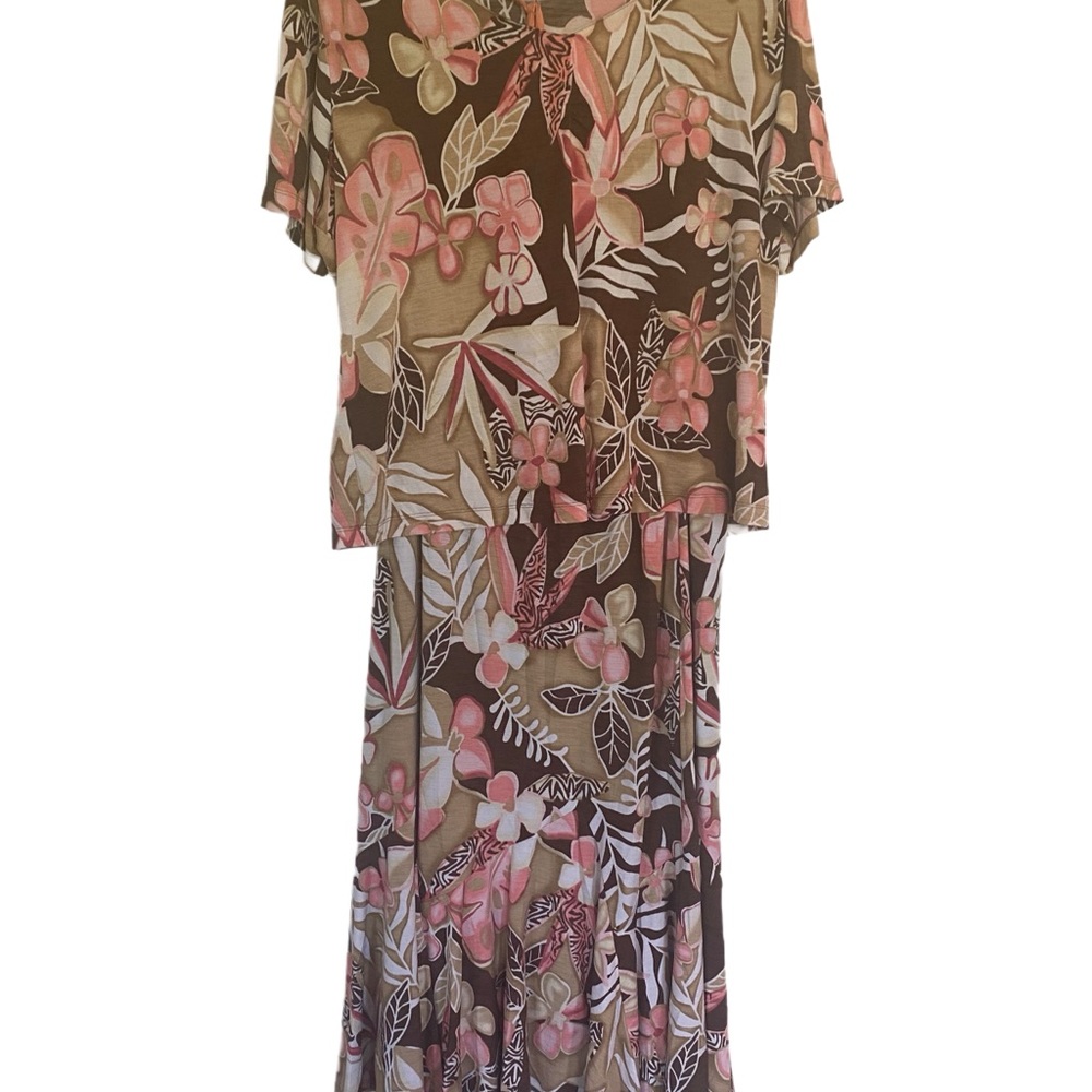 City Girl Nancy Bolen Tropical Print Two Piece XL Top and Skirt